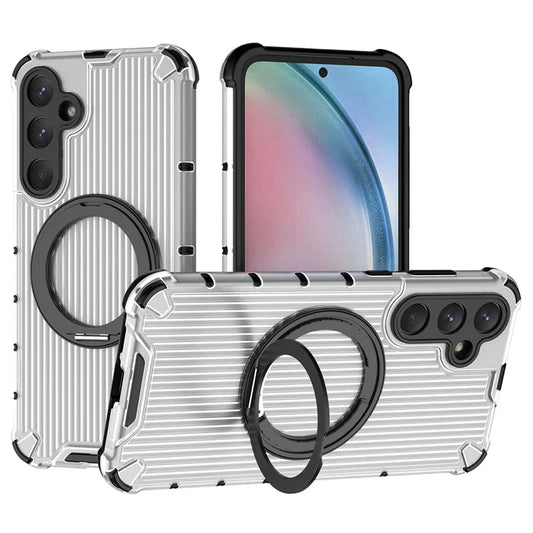 For Samsung Galaxy A55 5G Magnetic Case Invisible Ring Holder PC+TPU Phone Cover Vertical Stripe Back