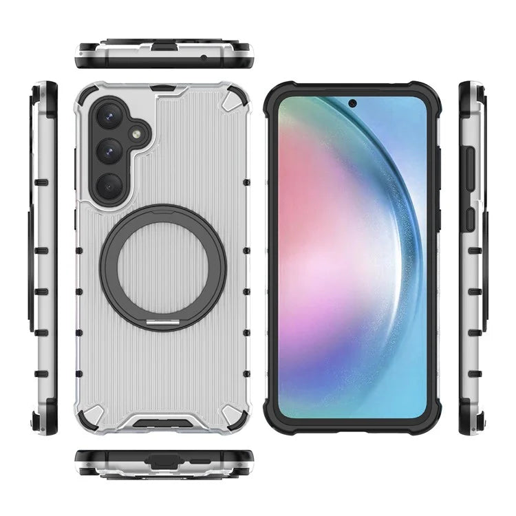 For Samsung Galaxy A55 5G Magnetic Case Invisible Ring Holder PC+TPU Phone Cover Vertical Stripe Back