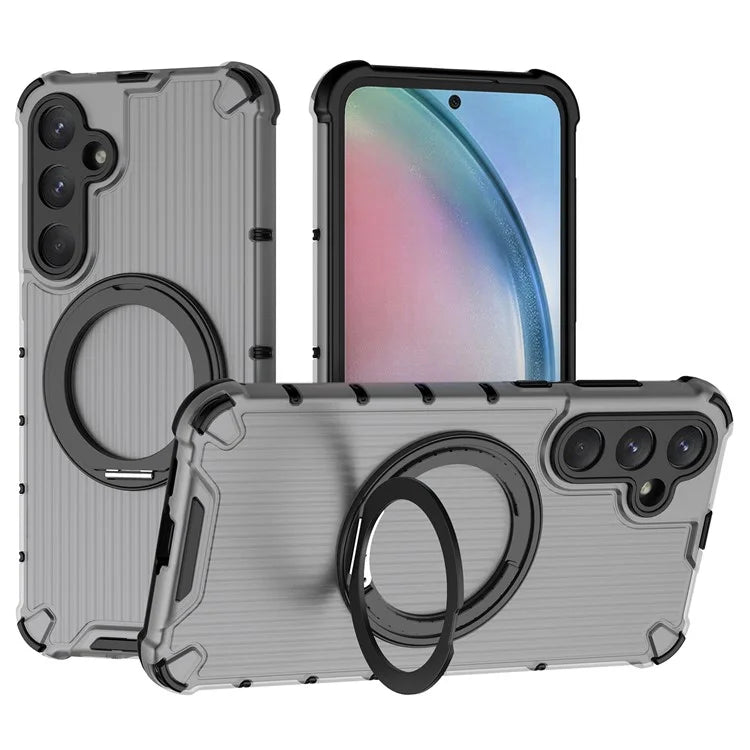 For Samsung Galaxy A55 5G Magnetic Case Invisible Ring Holder PC+TPU Phone Cover Vertical Stripe Back