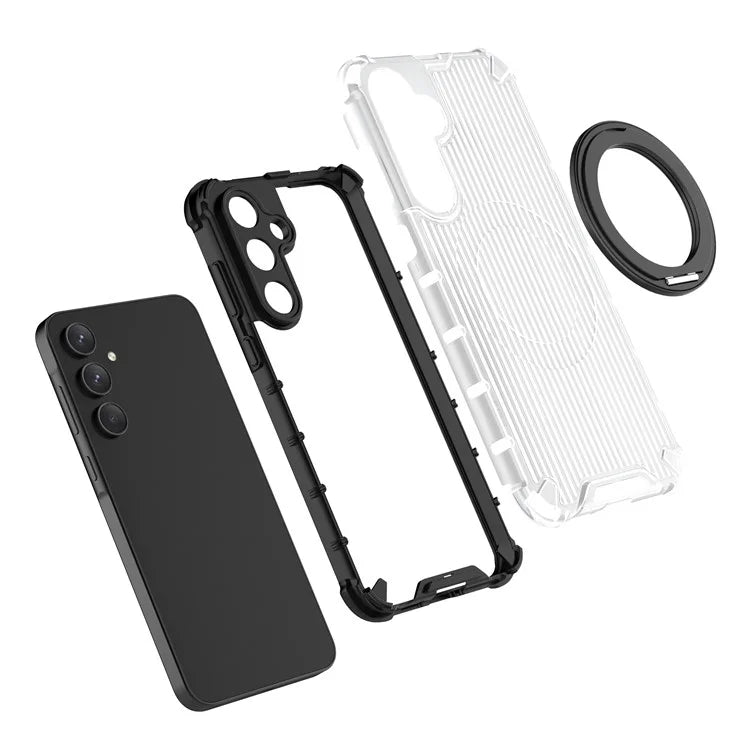 For Samsung Galaxy A55 5G Magnetic Case Invisible Ring Holder PC+TPU Phone Cover Vertical Stripe Back