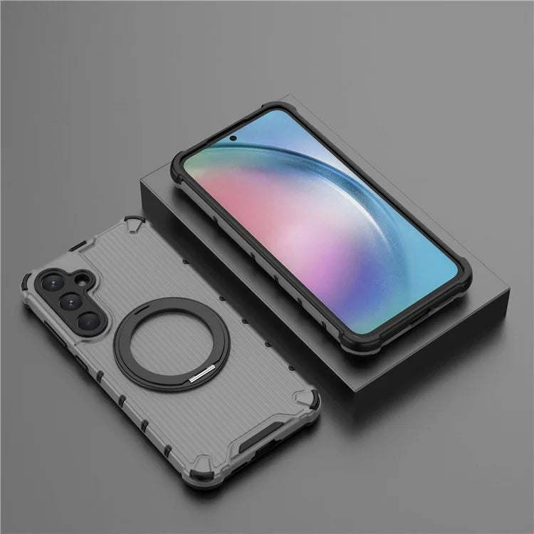 For Samsung Galaxy A55 5G Magnetic Case Invisible Ring Holder PC+TPU Phone Cover Vertical Stripe Back