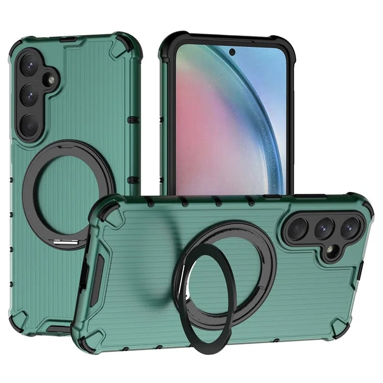 For Samsung Galaxy A55 5G Magnetic Case Invisible Ring Holder PC+TPU Phone Cover Vertical Stripe Back