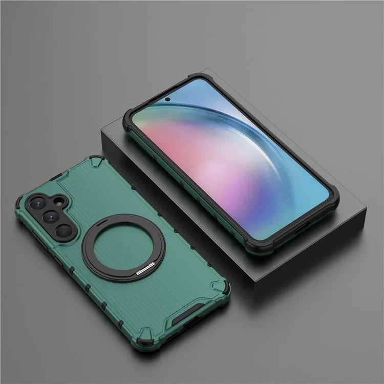 For Samsung Galaxy A55 5G Magnetic Case Invisible Ring Holder PC+TPU Phone Cover Vertical Stripe Back