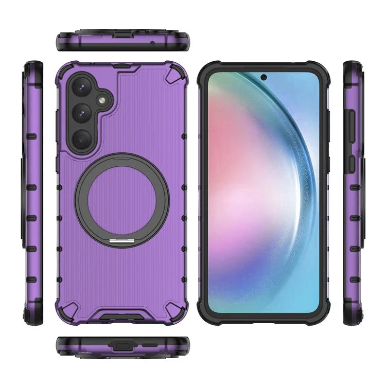 For Samsung Galaxy A55 5G Magnetic Case Invisible Ring Holder PC+TPU Phone Cover Vertical Stripe Back