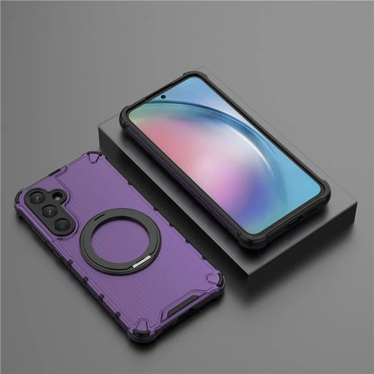 For Samsung Galaxy A55 5G Magnetic Case Invisible Ring Holder PC+TPU Phone Cover Vertical Stripe Back