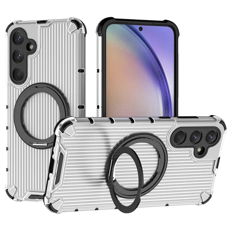 For Samsung Galaxy A35 5G Case Rotation Magnetic Kickstand PC+TPU Phone Cover Vertical Stripe