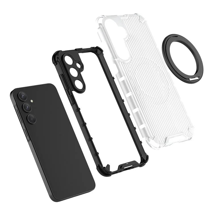 For Samsung Galaxy A35 5G Case Rotation Magnetic Kickstand PC+TPU Phone Cover Vertical Stripe