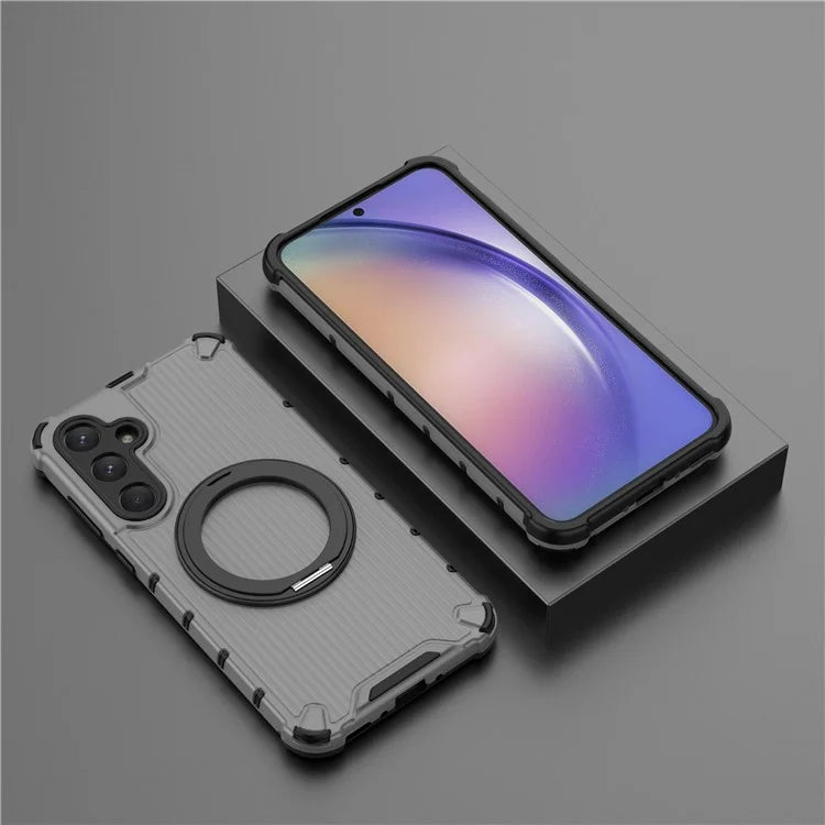 For Samsung Galaxy A35 5G Case Rotation Magnetic Kickstand PC+TPU Phone Cover Vertical Stripe