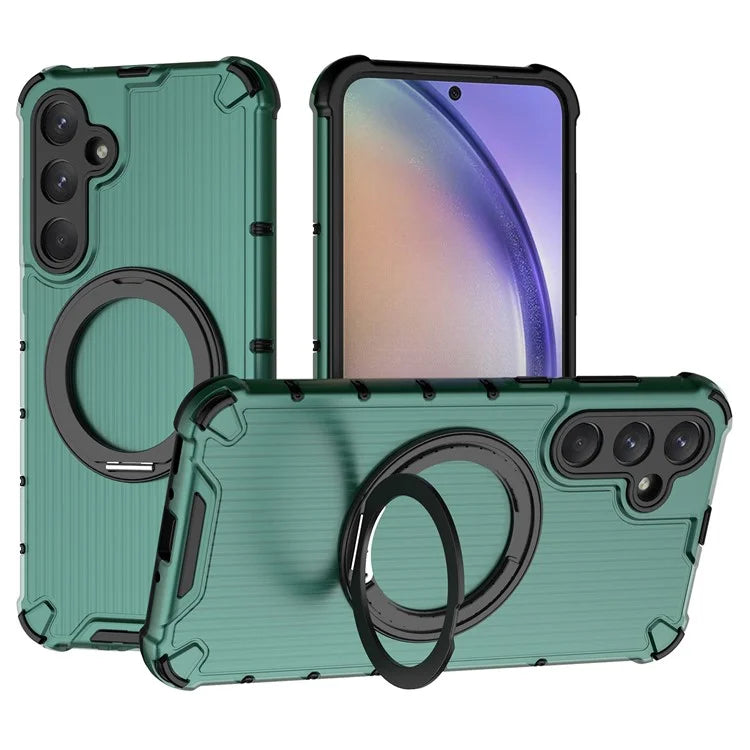For Samsung Galaxy A35 5G Case Rotation Magnetic Kickstand PC+TPU Phone Cover Vertical Stripe