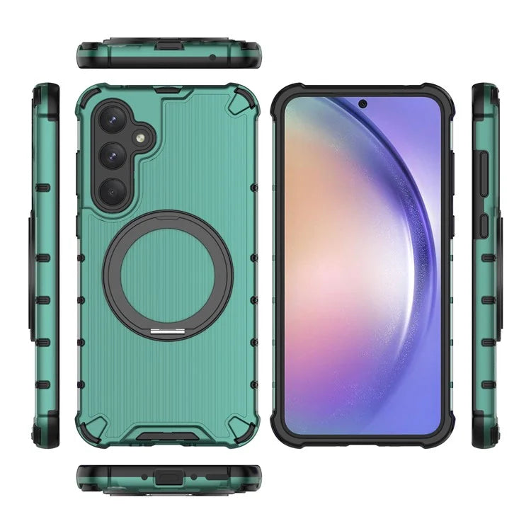 For Samsung Galaxy A35 5G Case Rotation Magnetic Kickstand PC+TPU Phone Cover Vertical Stripe