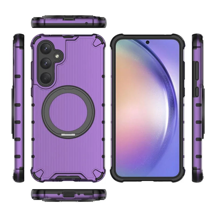 For Samsung Galaxy A35 5G Case Rotation Magnetic Kickstand PC+TPU Phone Cover Vertical Stripe