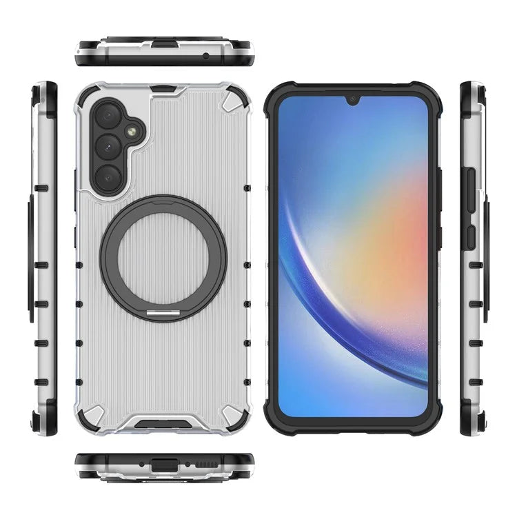 For Samsung Galaxy A34 5G Magnetic Case Ring Holder Kickstand PC+TPU Phone Cover Vertical Stripe