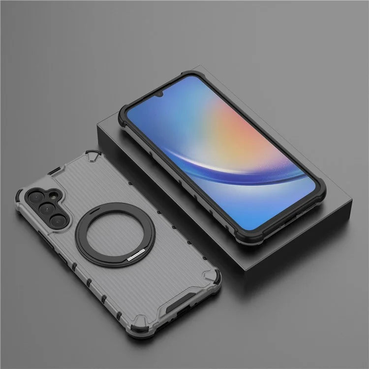 For Samsung Galaxy A34 5G Magnetic Case Ring Holder Kickstand PC+TPU Phone Cover Vertical Stripe