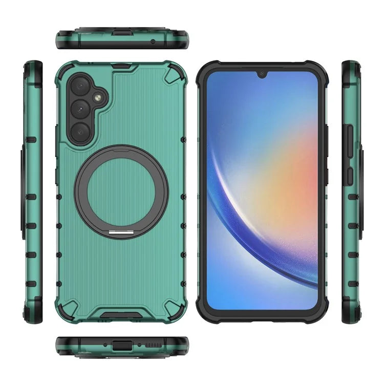 For Samsung Galaxy A34 5G Magnetic Case Ring Holder Kickstand PC+TPU Phone Cover Vertical Stripe