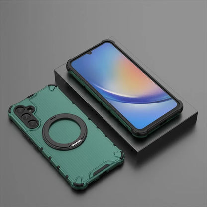 For Samsung Galaxy A34 5G Magnetic Case Ring Holder Kickstand PC+TPU Phone Cover Vertical Stripe