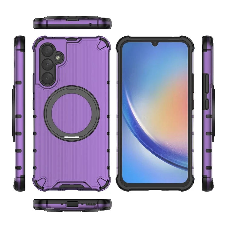 For Samsung Galaxy A34 5G Magnetic Case Ring Holder Kickstand PC+TPU Phone Cover Vertical Stripe