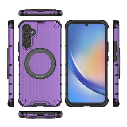 For Samsung Galaxy A34 5G Magnetic Case Ring Holder Kickstand PC+TPU Phone Cover Vertical Stripe