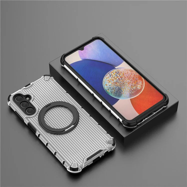 For Samsung Galaxy A14 5G Case Rotatable Magnetic Kickstand PC+TPU Phone Cover Reinforced Corner