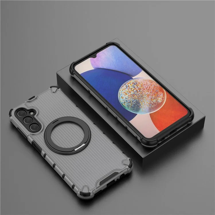 For Samsung Galaxy A14 5G Case Rotatable Magnetic Kickstand PC+TPU Phone Cover Reinforced Corner