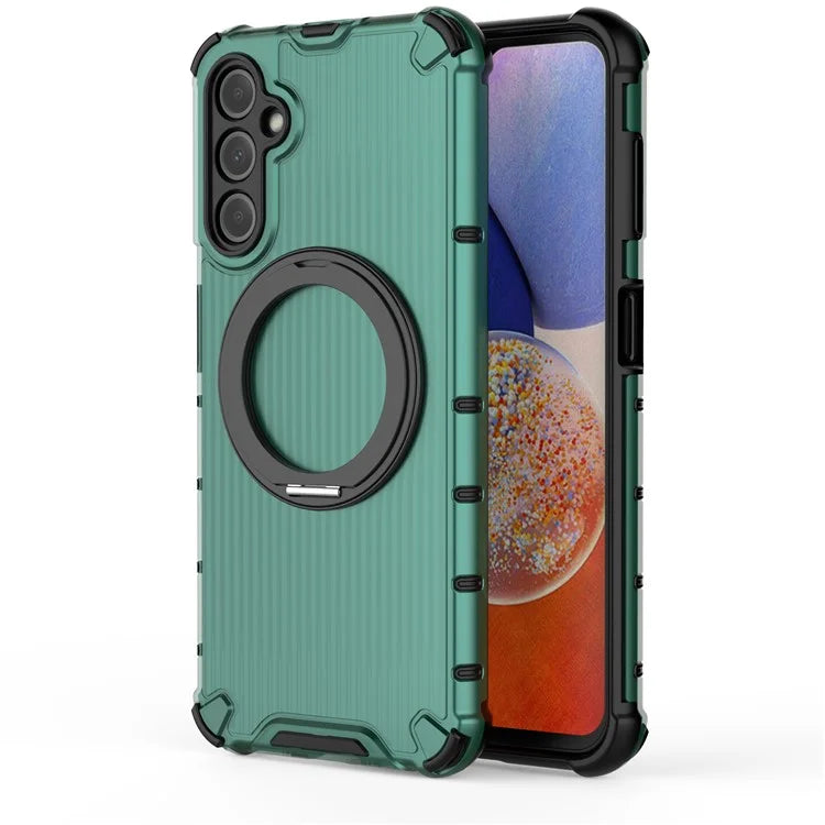 For Samsung Galaxy A14 5G Case Rotatable Magnetic Kickstand PC+TPU Phone Cover Reinforced Corner
