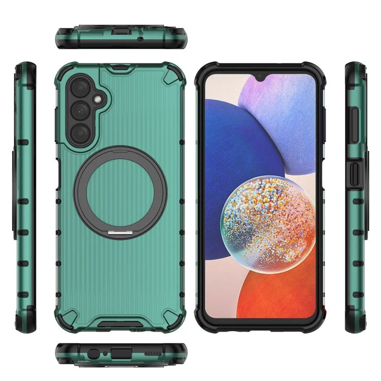 For Samsung Galaxy A14 5G Case Rotatable Magnetic Kickstand PC+TPU Phone Cover Reinforced Corner