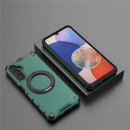 For Samsung Galaxy A14 5G Case Rotatable Magnetic Kickstand PC+TPU Phone Cover Reinforced Corner