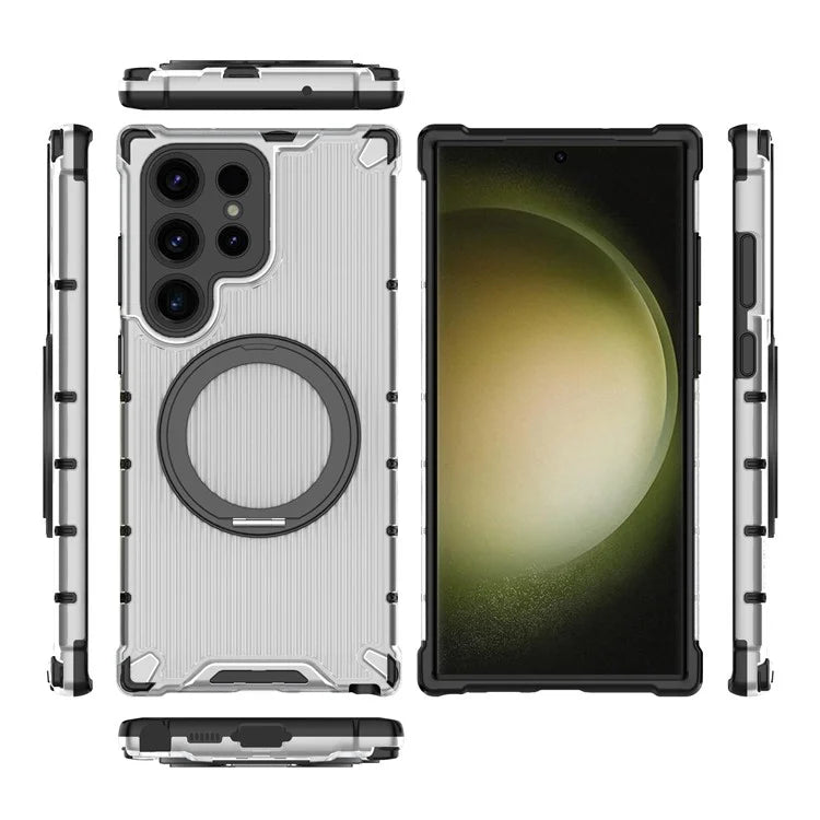 For Samsung Galaxy S23 Ultra Case Compatible with MagSafe Rotatable Kickstand PC+TPU Phone Cover
