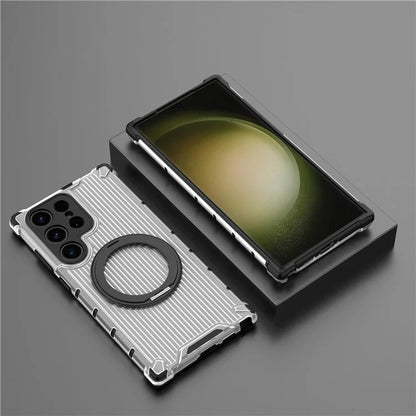 For Samsung Galaxy S23 Ultra Case Compatible with MagSafe Rotatable Kickstand PC+TPU Phone Cover