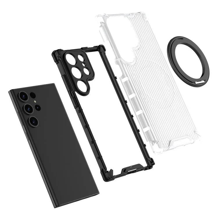 For Samsung Galaxy S23 Ultra Case Compatible with MagSafe Rotatable Kickstand PC+TPU Phone Cover
