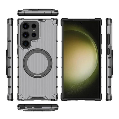 For Samsung Galaxy S23 Ultra Case Compatible with MagSafe Rotatable Kickstand PC+TPU Phone Cover