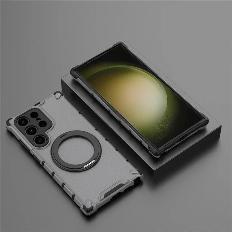For Samsung Galaxy S23 Ultra Case Compatible with MagSafe Rotatable Kickstand PC+TPU Phone Cover