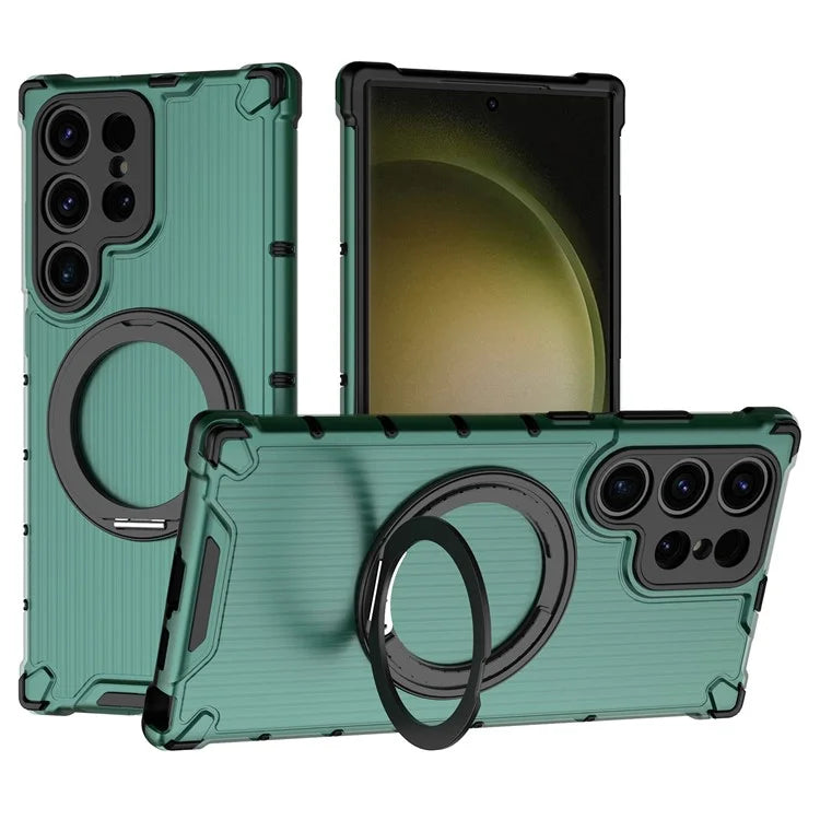 For Samsung Galaxy S23 Ultra Case Compatible with MagSafe Rotatable Kickstand PC+TPU Phone Cover