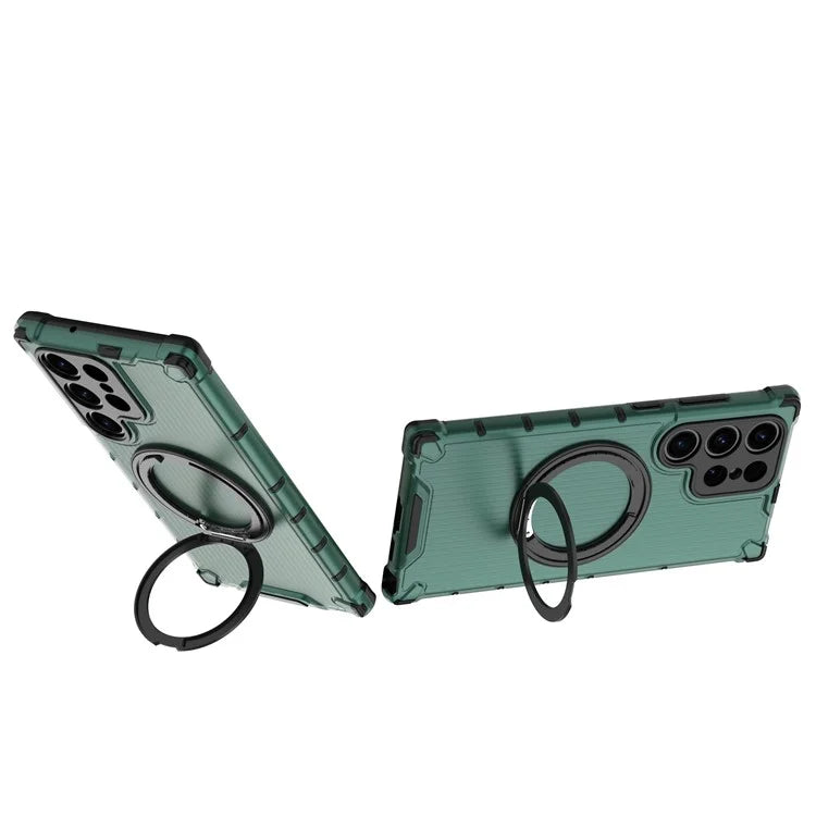 For Samsung Galaxy S23 Ultra Case Compatible with MagSafe Rotatable Kickstand PC+TPU Phone Cover