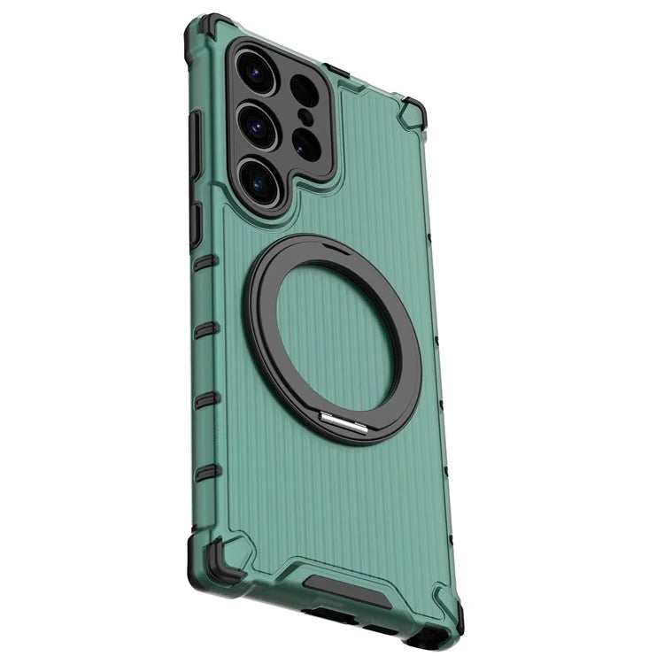 For Samsung Galaxy S23 Ultra Case Compatible with MagSafe Rotatable Kickstand PC+TPU Phone Cover