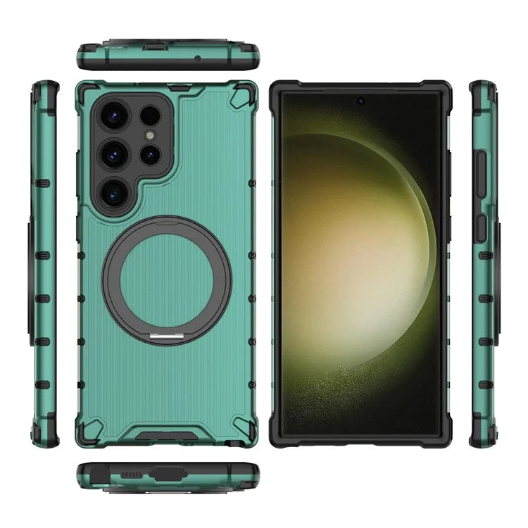 For Samsung Galaxy S23 Ultra Case Compatible with MagSafe Rotatable Kickstand PC+TPU Phone Cover