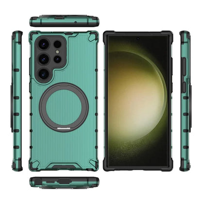 For Samsung Galaxy S23 Ultra Case Compatible with MagSafe Rotatable Kickstand PC+TPU Phone Cover