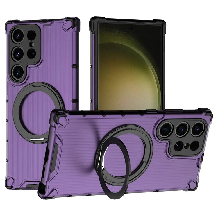 For Samsung Galaxy S23 Ultra Case Compatible with MagSafe Rotatable Kickstand PC+TPU Phone Cover