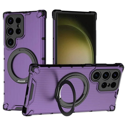 For Samsung Galaxy S23 Ultra Case Compatible with MagSafe Rotatable Kickstand PC+TPU Phone Cover