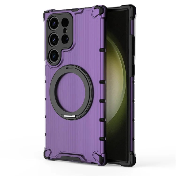 For Samsung Galaxy S23 Ultra Case Compatible with MagSafe Rotatable Kickstand PC+TPU Phone Cover