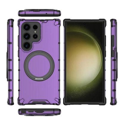 For Samsung Galaxy S23 Ultra Case Compatible with MagSafe Rotatable Kickstand PC+TPU Phone Cover