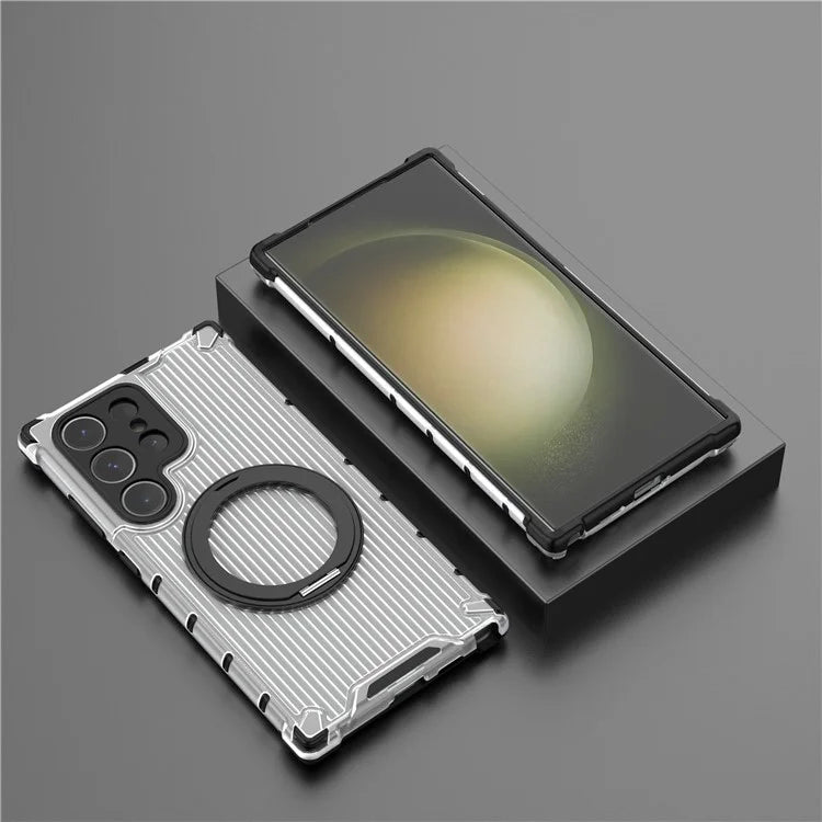 For Samsung Galaxy S24 Ultra Case Compatible with MagSafe Ring Holder PC+TPU Phone Cover