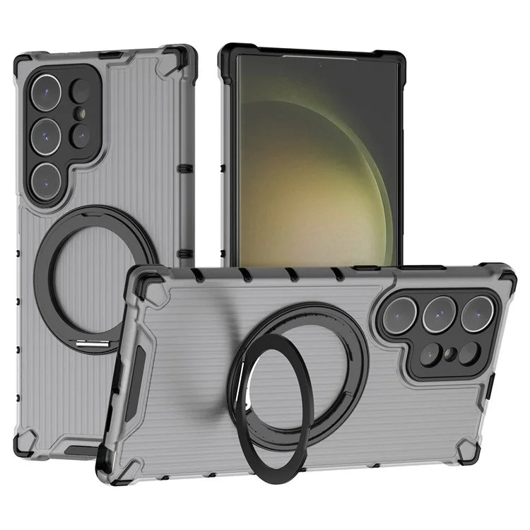 For Samsung Galaxy S24 Ultra Case Compatible with MagSafe Ring Holder PC+TPU Phone Cover