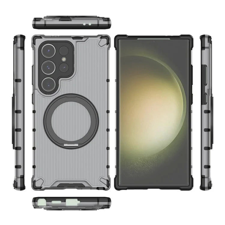 For Samsung Galaxy S24 Ultra Case Compatible with MagSafe Ring Holder PC+TPU Phone Cover