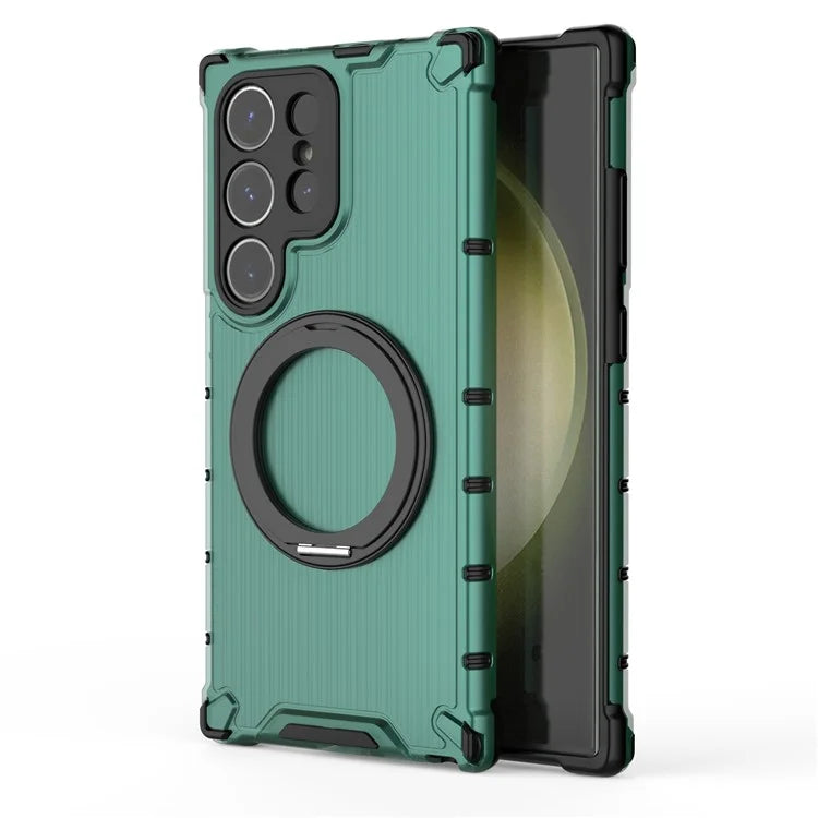 For Samsung Galaxy S24 Ultra Case Compatible with MagSafe Ring Holder PC+TPU Phone Cover