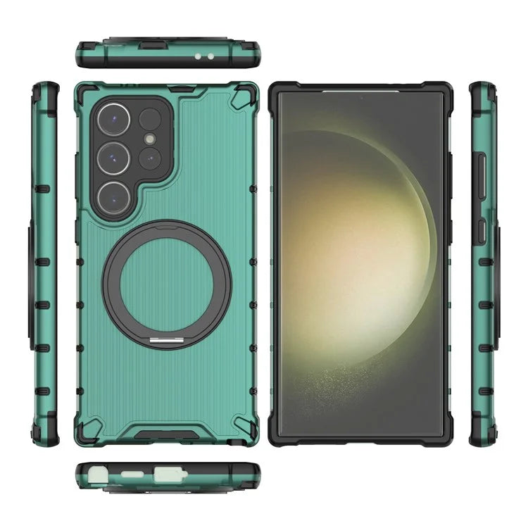 For Samsung Galaxy S24 Ultra Case Compatible with MagSafe Ring Holder PC+TPU Phone Cover