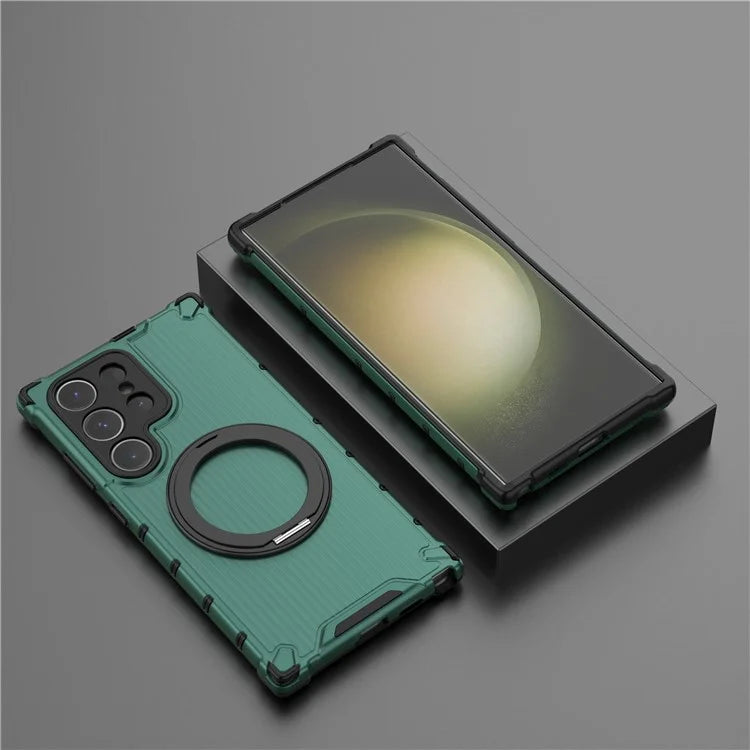For Samsung Galaxy S24 Ultra Case Compatible with MagSafe Ring Holder PC+TPU Phone Cover