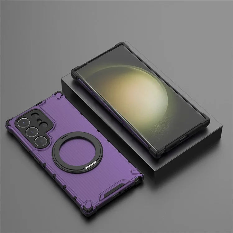 For Samsung Galaxy S24 Ultra Case Compatible with MagSafe Ring Holder PC+TPU Phone Cover