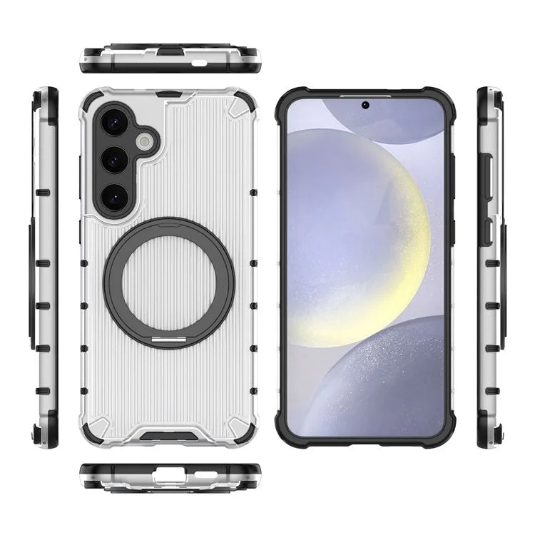 For Samsung Galaxy S24+ Case Rotating Magnetic Ring Holder Kickstand PC+TPU Phone Cover