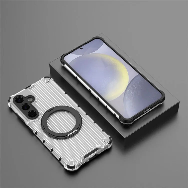 For Samsung Galaxy S24+ Case Rotating Magnetic Ring Holder Kickstand PC+TPU Phone Cover