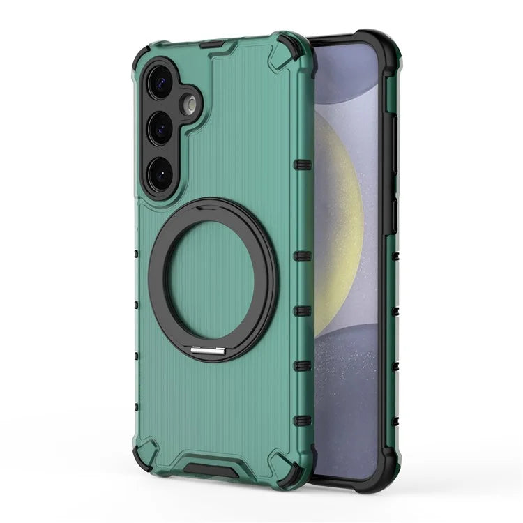 For Samsung Galaxy S24+ Case Rotating Magnetic Ring Holder Kickstand PC+TPU Phone Cover